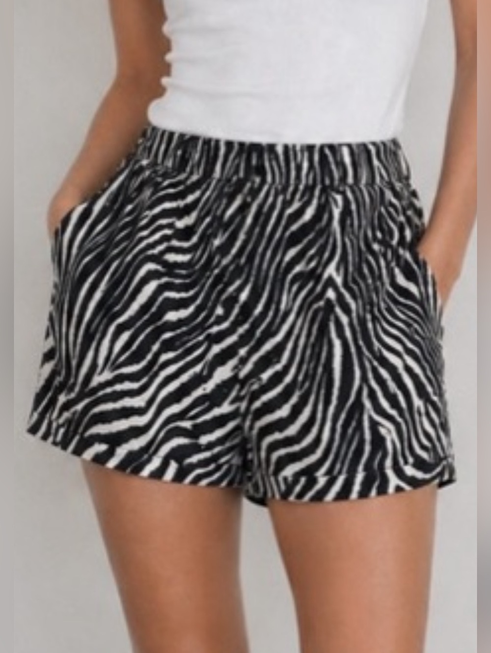 MICHAEL KORS Zebra print Linen + Viscose shorts deep navy white size M NWT